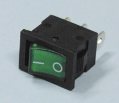 Vippströmbrytare med lampa 6A 250Vac 1xON-OFF grön