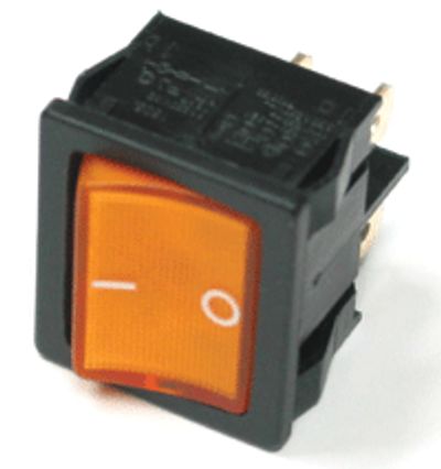 Vippströmbrytare med lampa 10A 2xON-OFF gul