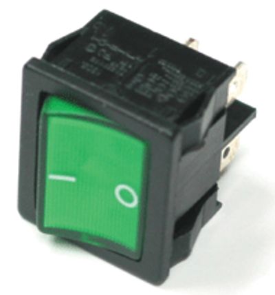 Vippströmbrytare med lampa 6A 2xON-OFF grön