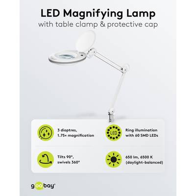 LED-förstoringsglaslampa 2,25x vit