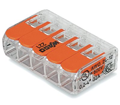 Kopplingsplint 5-delad fjäderanslutning 0,2-4mm² (221-415)