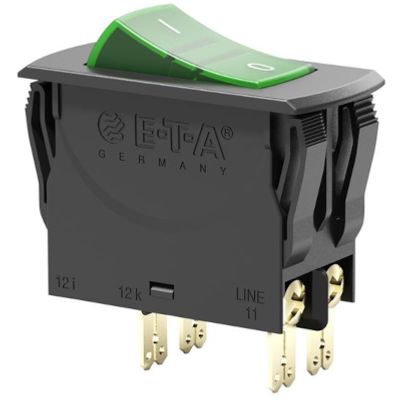 Överströmsskyddsbrytare 250Vac/28Vdc 2,5A 2xON-OFF grön