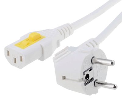 Kopplingskabel med låsning Schuko/C13 vit 3m *