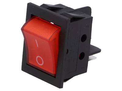 Vippströmbrytare med lampa 15A 2xON-OFF, röd Vippströmbrytare med lampa 15A 2xON-OFF, röd