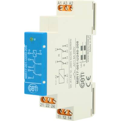 Styrrelä för DIN-skena 2 växlande kontakter 12-230Vac/dc 8A