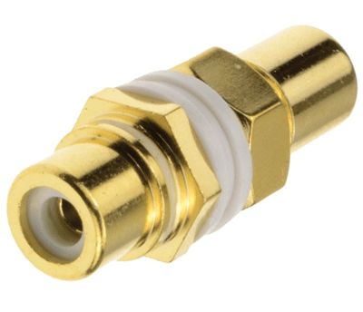 Isolerad RCA-genomföringskontakt, förgylld hona/hona, vit