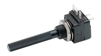 Kolpotentiometer 6mm mono med strömbrytare (0,2W) Kolpotentiometer 6mm mono med strömbrytare (0,2W)