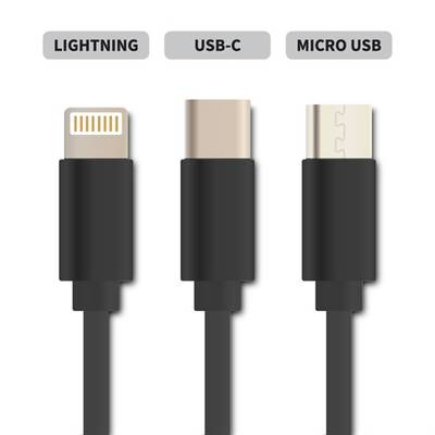 USB-anslutningskabel USB-A/USB-C/USB-Lightning/USB-micro 1,1 m USB-anslutningskabel USB-A/USB-C/USB-Lightning/USB-micro 1,1 m