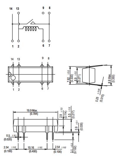Reed-relä DIL 1 slutande kontakt 500mA/1A Reed-relä DIL 1 slutande kontakt 500mA/1A