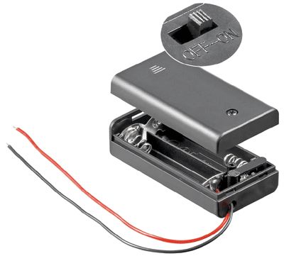 Batterifack med kablar/strömbrytare 2xAA/R6