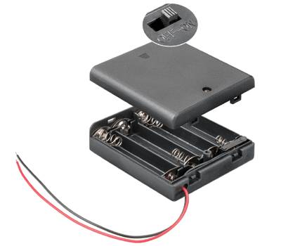 Batterifack med kablar/strömbrytare 4xAA/R6