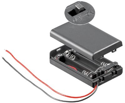 Batterifack med kablar/strömbrytare 3xAAA/R03