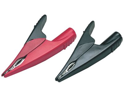 Par med gäddkäkanslutningar 4 mm för säkerhetsbanankontakter Cat III 1000V röd/svart