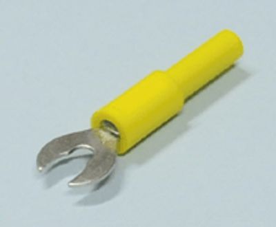 Gaffelkontakt för 4 mm banankontakt 4 mm/6 mm gul