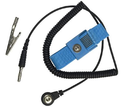 Jordningsarmband med 4 mm banankontaktkabel blå/svart