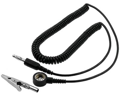 Jordningskabel skruv 10mm tryckknapp/4mm banankontakt 1,5m svart