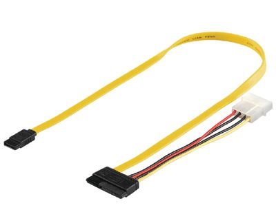 Serial-ATA (SATA) anslutningskabel med strömkontakt 0,5m