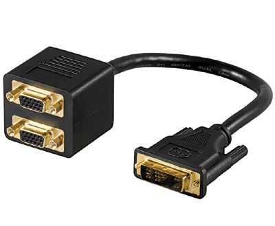 DVI/VGA-splitter 1xDVI-IN / 2xVGA-OUT svart 0,2m *