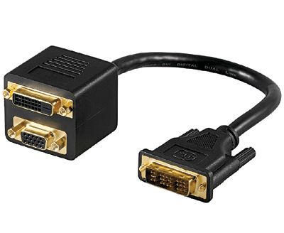 DVI/DVI+VGA-splitter DVI-IN / DVI+VGA-OUT svart 0,2m * DVI/DVI+VGA-splitter DVI-IN / DVI+VGA-OUT svart 0,2m *