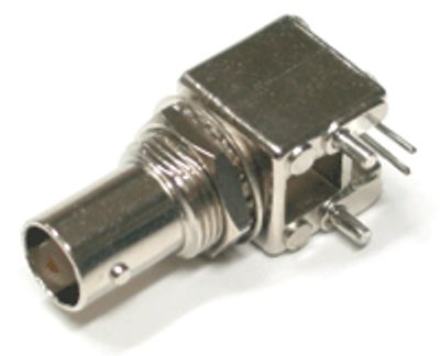 BNC-chassikontakt, mutterfäste, vinkel, för kretskort, 50 ohm