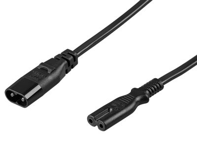 Förlängningskabel med C7/C8-nätkontakter 2m svart