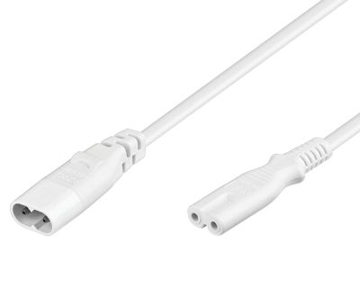 Förlängningskabel med C7/C8-nätkontakter 2m vit