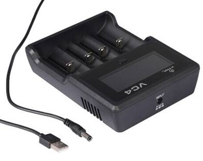 Laddare för fyra 3,6-3,7V Li-Ion/NiMh-batterier (10440-26650, A-D)