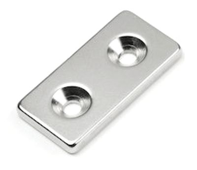 Permanentmagnet med två monteringshål Neodymium N35 40x20x4mm