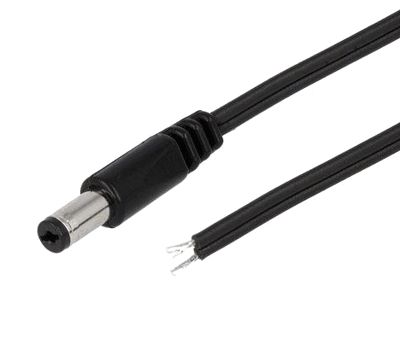 DC-anslutningskabel rak 1,7mm/5,5mm svart 1,5m