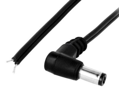 DC-anslutningskabel vinklad 2,1mm/5,5mm svart 1,5m