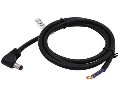 DC-anslutningskabel vinklad 2,1mm/5,5mm svart 0,5m