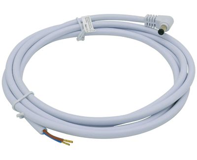 DC-anslutningskabel vinklad 2,1mm/5,5mm vit 2m (205-01279)