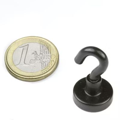 Permanentmagnet med fästhake Neodymium N38 16,3x4,8mm svart