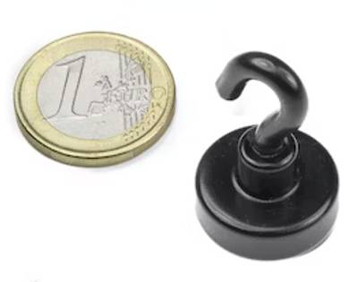 Permanentmagnet med fästhake Neodymium N38 20,3x6,3mm svart