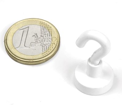 Permanentmagnet med fästhake Neodymium N38 16,3x4,8mm vit