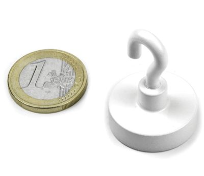 Permanentmagnet med fästhake Neodymium N38 25,3x7,3mm vit