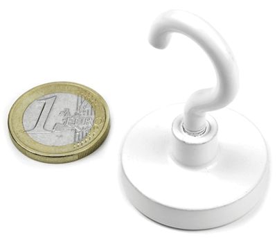 Permanentmagnet med fästhake Neodymium N38 32,3x7,3mm vit