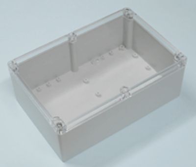 Plastlåda 240x160x90mm grå/transparent lock IP65