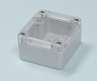 Plastlåda 64x58x35mm grå/transparent lock IP65