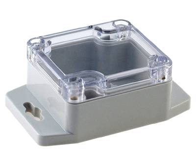 Plastlåda med monteringsvinklar 64x58x35mm grått/klart lock IP65