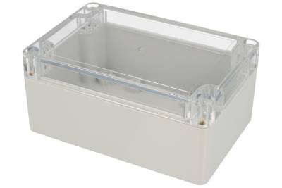 Plastlåda 120x80x55mm grå/transparent lock IP65