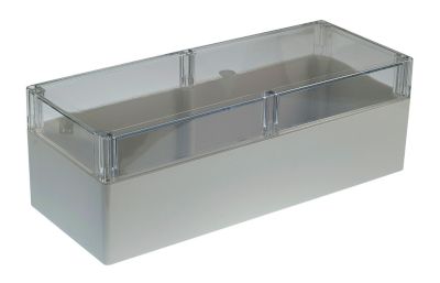 Plastlåda 353x140x121mm grå/transparent lock IP65