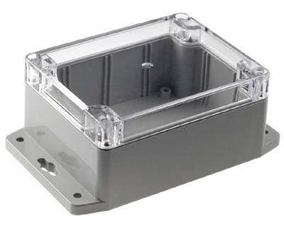 Plastlåda med monteringsvinklar 115x90x55mm grått/klart lock IP65