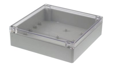 Plastlåda 190x190x55mm grå/transparent lock IP65