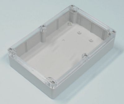 Plastlåda 222x146x55mm grå/transparent lock IP65