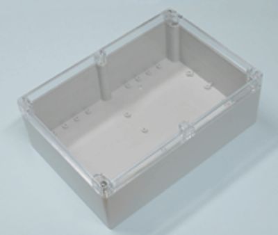 Plastlåda 265x185x95mm grå/transparent lock IP65