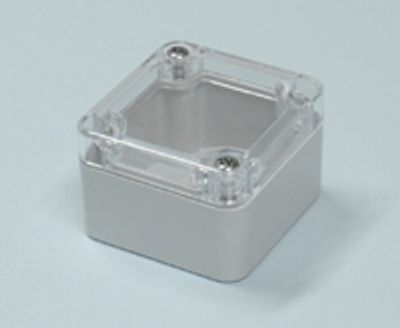 Plastlåda 52x50x35mm grå/transparent lock IP65