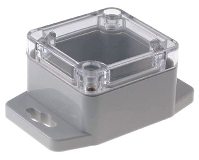 Plastlåda med monteringsvinklar 52x50x35mm grått/klart lock IP65