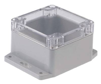 Plastlåda med monteringsvinklar 82x80x55mm grått/klart lock IP65