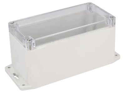 Plastlåda med monteringsvinklar 160x80x85mm grått/klart lock IP65